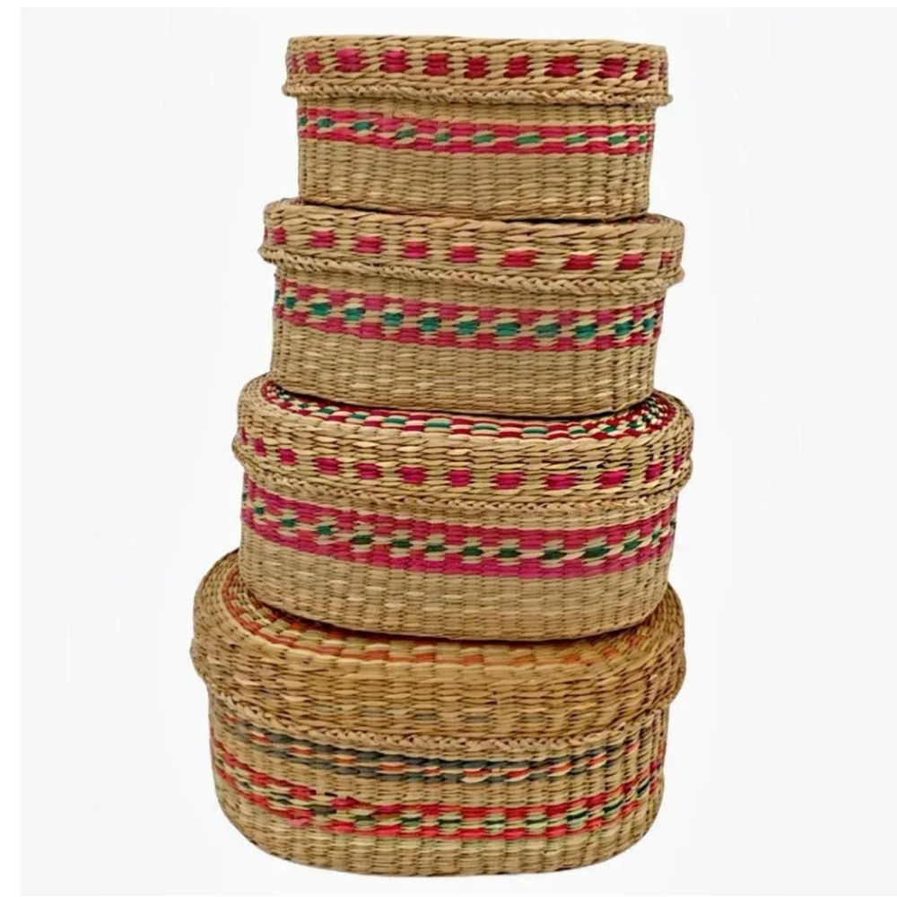 Sweet Grass Vintage ‘70s Woven Nesting Basket Set Collectible Antique